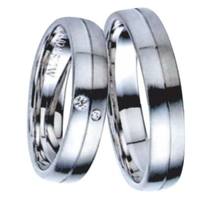 Snubní prsteny č.158, 159 — Bílé zlato 585/1000, zirkony, šíře 4,5mm