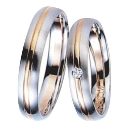 Snubní prsteny č.142, 143 — Bílé a žluté zlato 585/1000, zirkon, šíře 4,5mm