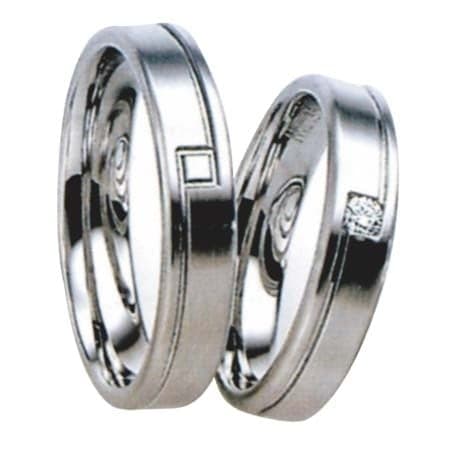 Snubní prsteny č.103, 104 — Bílé zlato 585/1000, zirkon, šíře 5mm