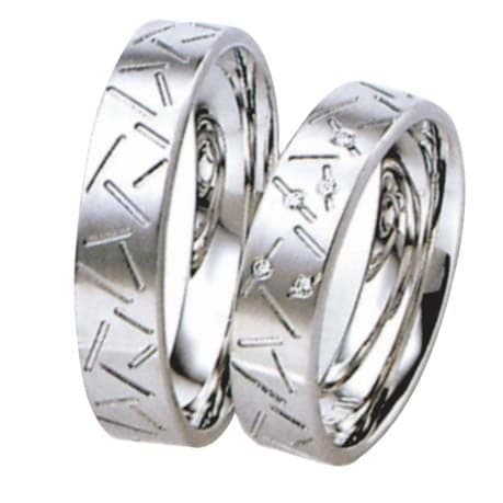 Snubní prsteny č.107, 108 — Bílé zlato 585/1000, zirkony, šíře 6mm