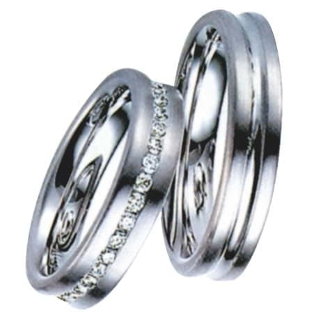 Snubní prsteny č.117, 118 — Bílé zlato 585/1000, zirkony, šíře 4,5mm