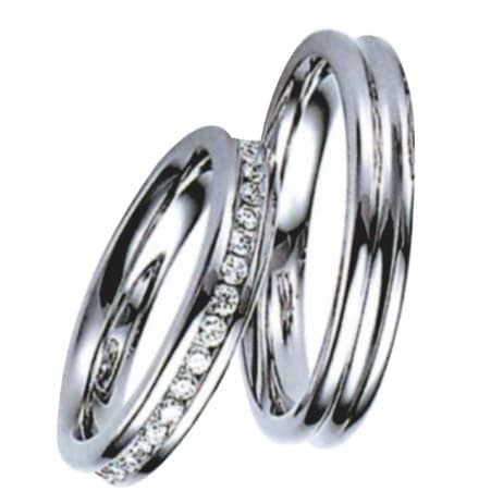 Snubní prsteny č.119,120 — Bílé zlato 585/1000, zirkony, šíře 4mm
