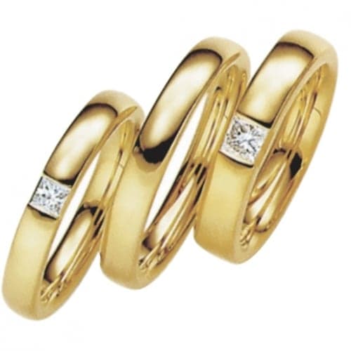 Snubní prsteny č.12, 13, 14 — Žluté zlato 585/1000, zirkon d. š.4,5mm, 5,80g, 6.800,- Kč