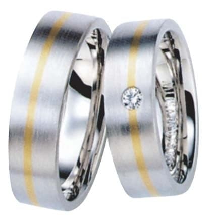 Snubní prsteny č.148, 149 — Bílé a žluté zlato 585/1000, zirkon, šíře 6mm