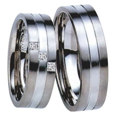 Snubní prsteny č.150, 151 — Bílé zlato 585/1000, zirkony, šíře 6mm