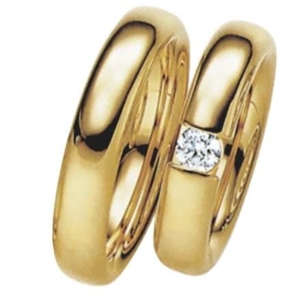 Snubní prsteny č.15, 16 — Žluté zlato 585/1000, zirkon, šíře 5mm