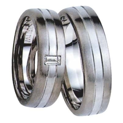 Snubní prsteny č.152, 153 — Bílé zlato 585/1000, zirkon, šíře 5mm