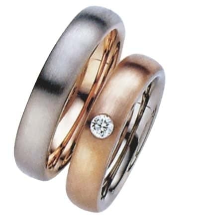 Snubní prsteny č.19, 20 — Červené a bílé zlato 585/1000, zirkon, šíře 5,5mm