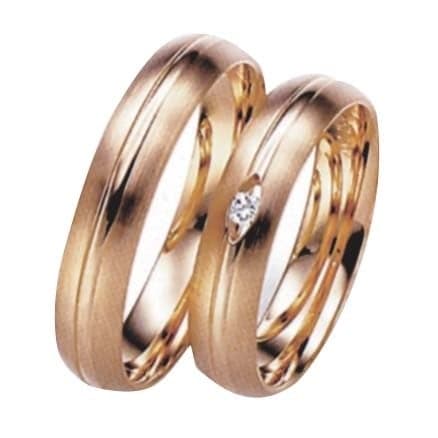 Snubní prsteny č.43, 44 — Červené zlato 585/1000, zirkon, šíře 4,5mm