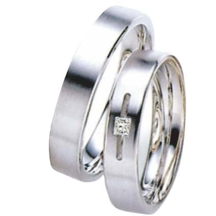 Snubní prsteny č.55, 56 — Bílé zlato 585/1000, zirkon, šíře 5mm