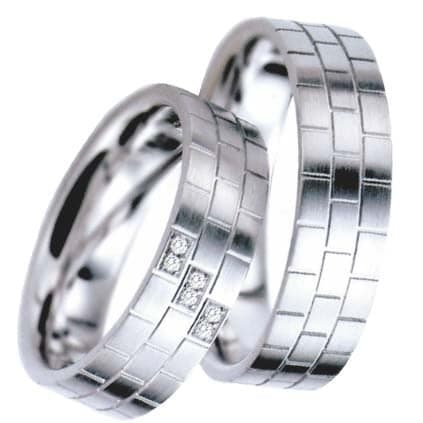 Snubní prsteny č.59, 60 — Bílé zlato 585/1000, zirkony, šíře 6mm