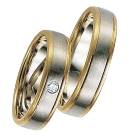 Snubní prsteny č.65, 66 — Bílé a žluté zlato 585/1000, zirkon, šíře 5,5mm