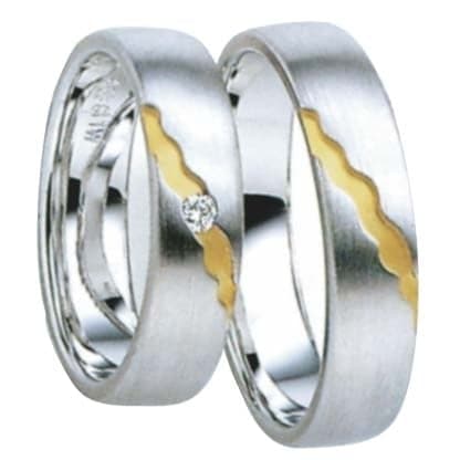 Snubní prsteny č.71, 72 — Bílé a žluté zlato 585/1000, zirkon, šíře 6mm