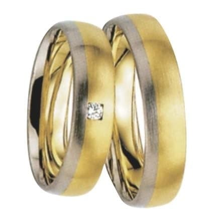 Snubní prsteny č.75, 76 — Žluté a bílé zlato 585/1000, zirkon, šíře 5mm