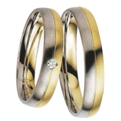 Snubní prsteny č.79, 80 — Bílé a žluté zlato 585/1000, zirkon, šíře 4,5mm