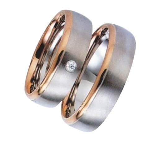 Snubní prsteny č.81, 82 — Bílé a červené zlato 585/1000, zirkon, šíře 6,5mm