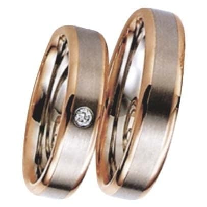 Snubní prsteny č.97, 98 — Bílé a červené zlato 585/1000, zirkon, šíře 6mm