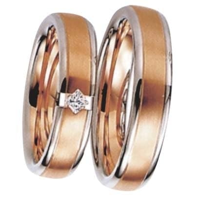 Snubní prsteny č.99, 100 — Červené a bílé zlato 585/1000, zirkon, šíře 6mm